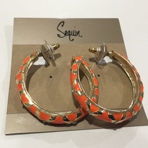 Sequin Pierced Elegant Gold Loop Orange Earrings